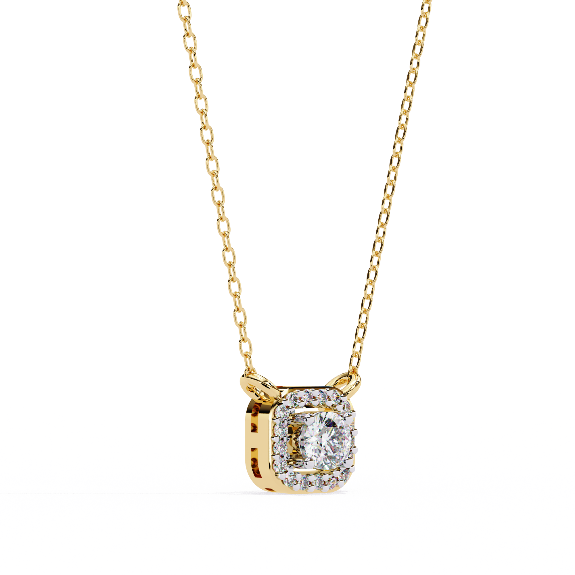 Square Halo Diamond Pendant Necklace