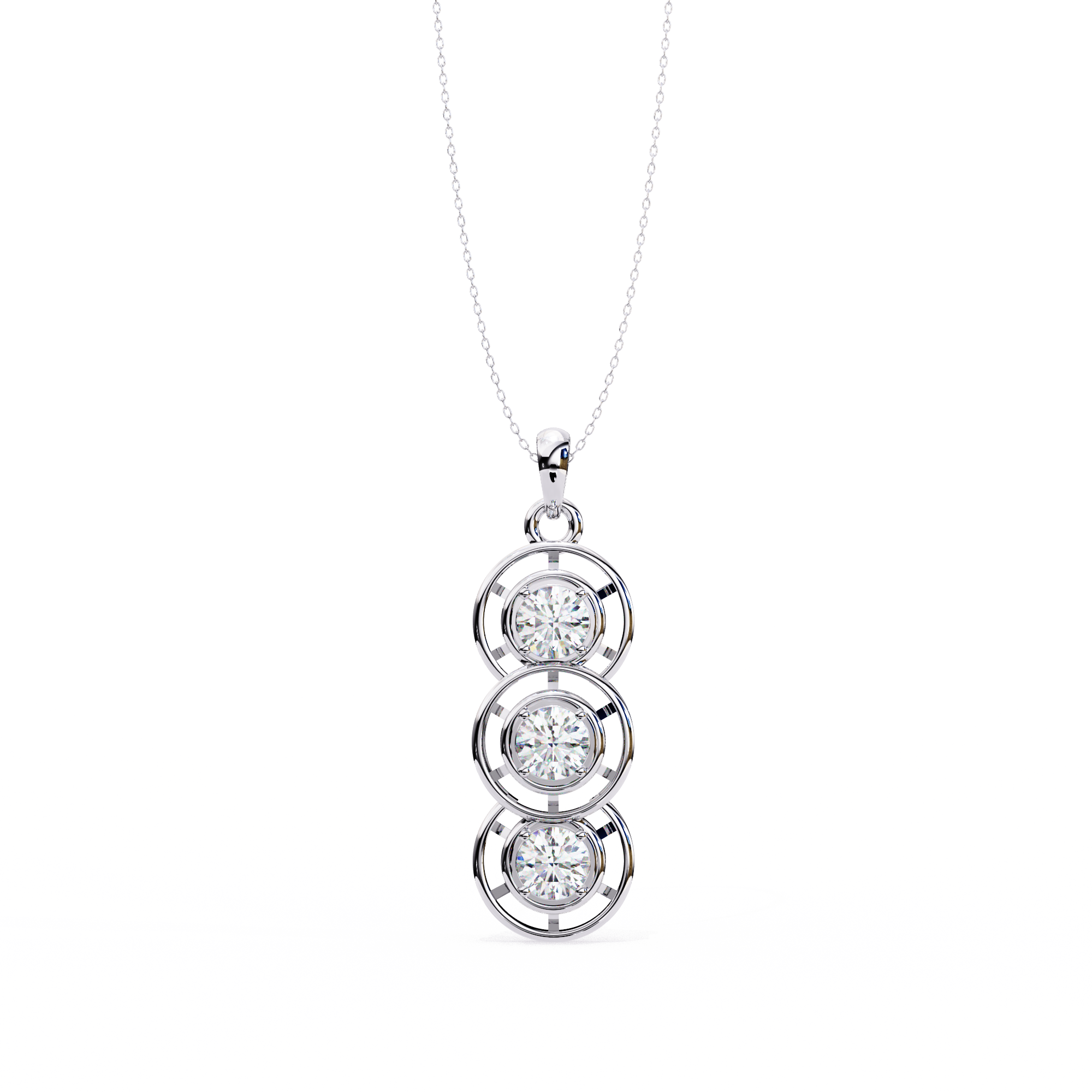 Triple Circle Diamond Pendant Necklace