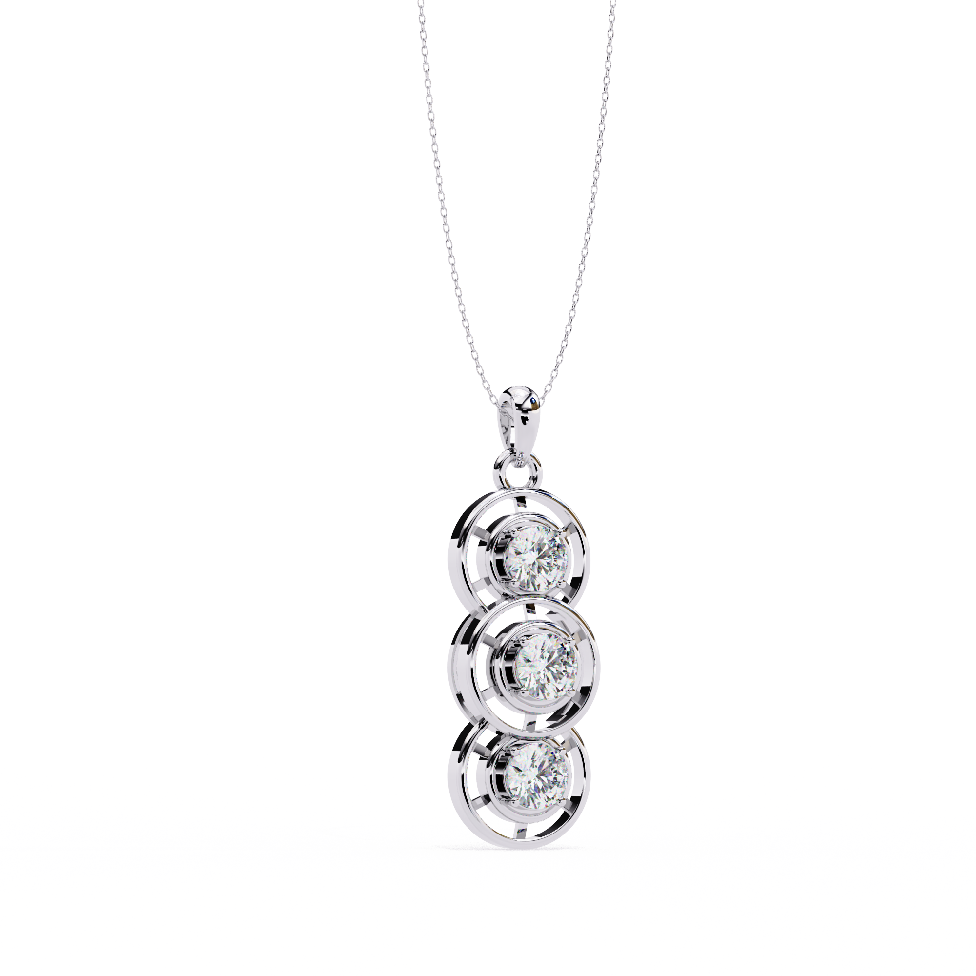 Triple Circle Diamond Pendant Necklace
