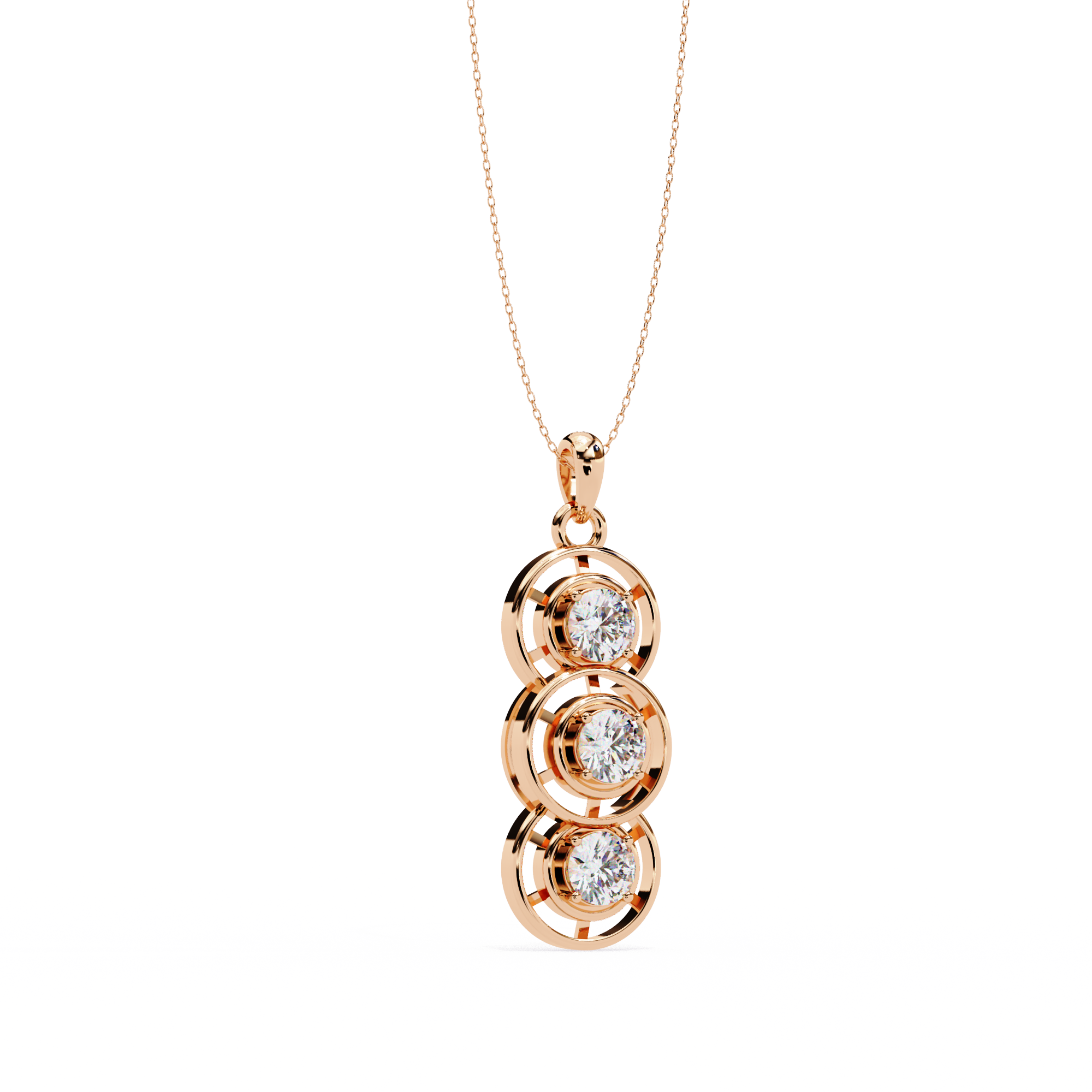 Triple Circle Diamond Pendant Necklace