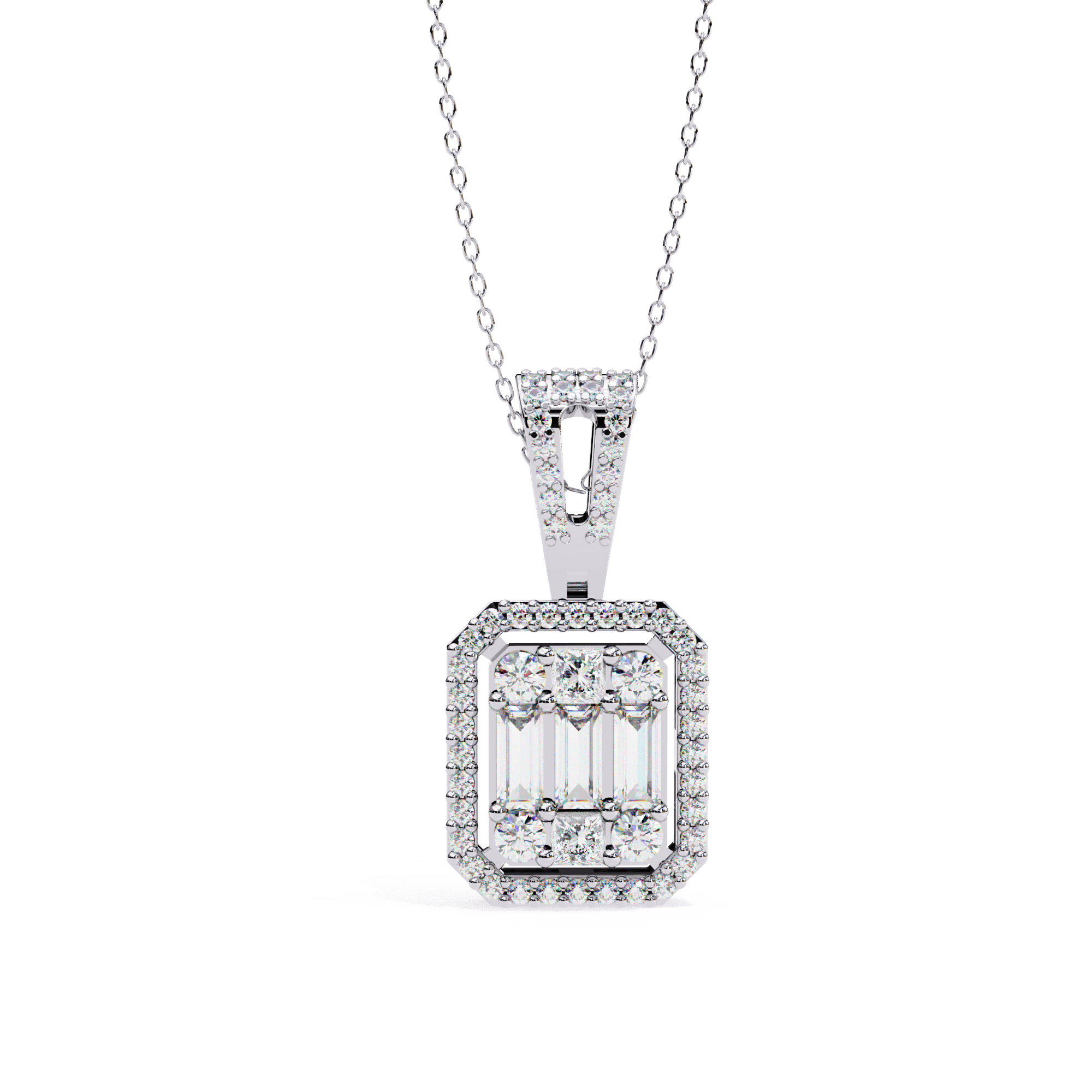 Baguette and Round Diamond  Pendant