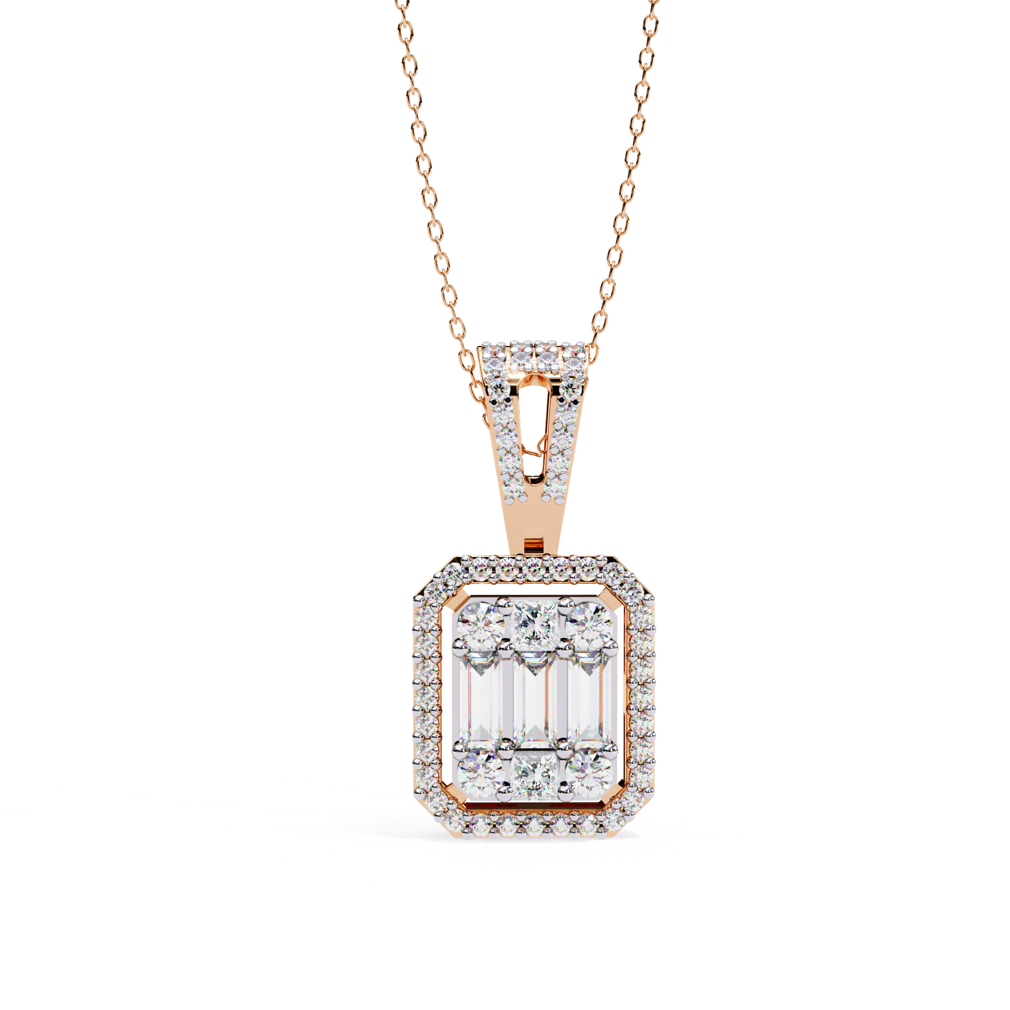 Baguette and Round Diamond  Pendant