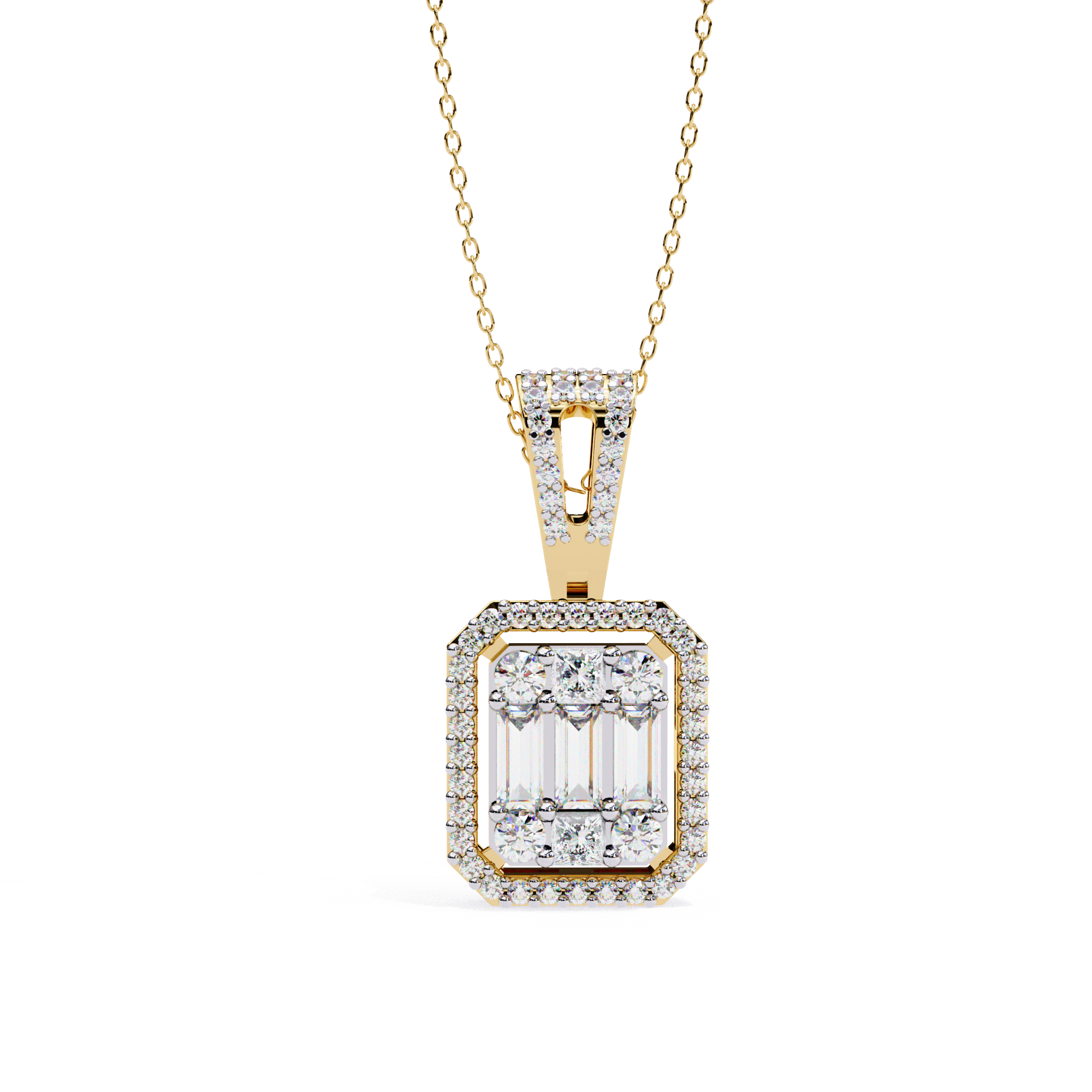 Baguette and Round Diamond  Pendant