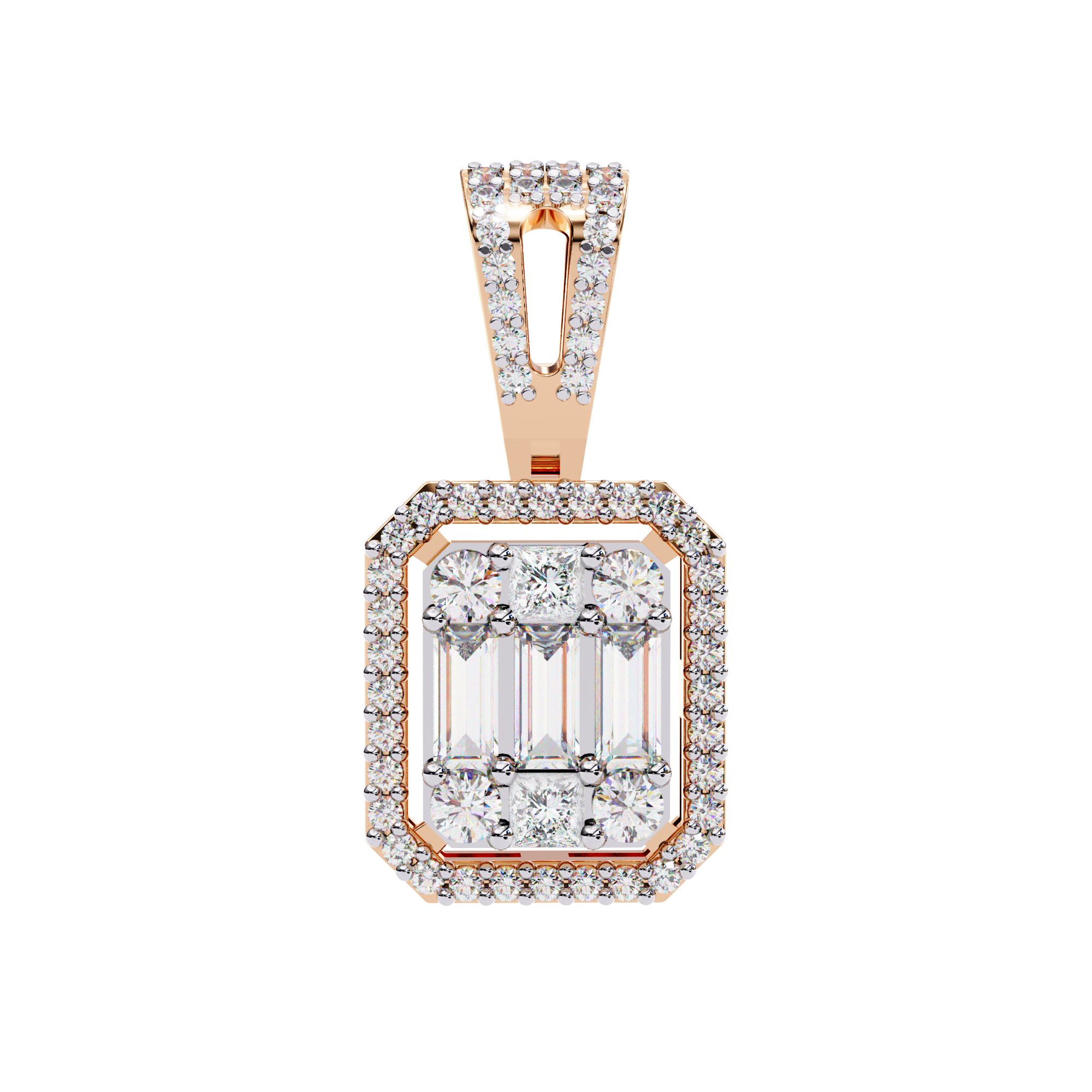 Baguette and Round Diamond  Pendant