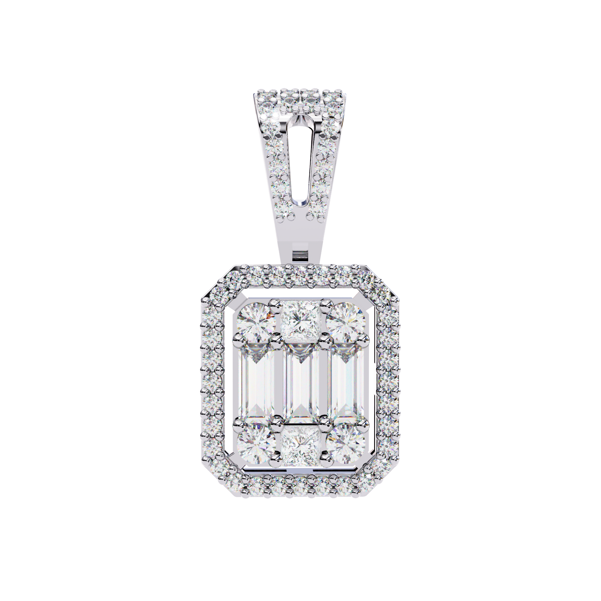 Baguette and Round Diamond  Pendant