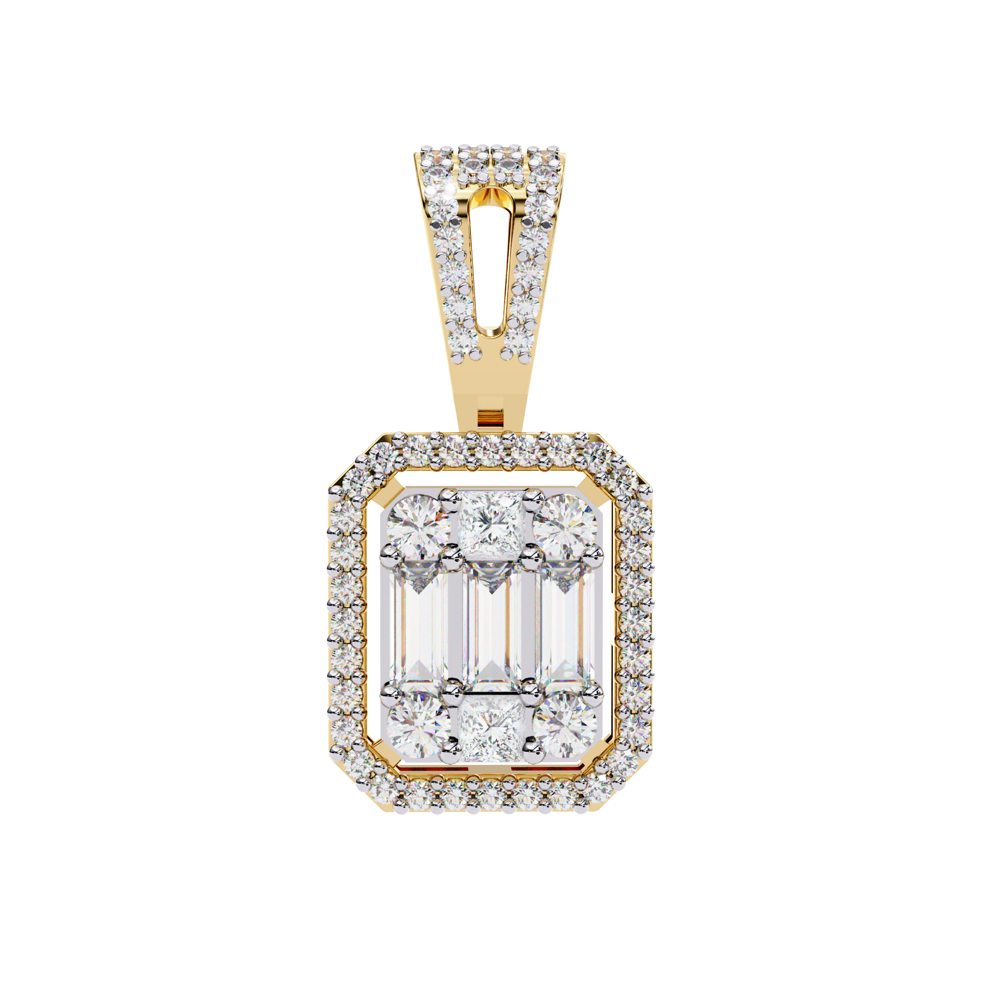 Baguette and Round Diamond  Pendant