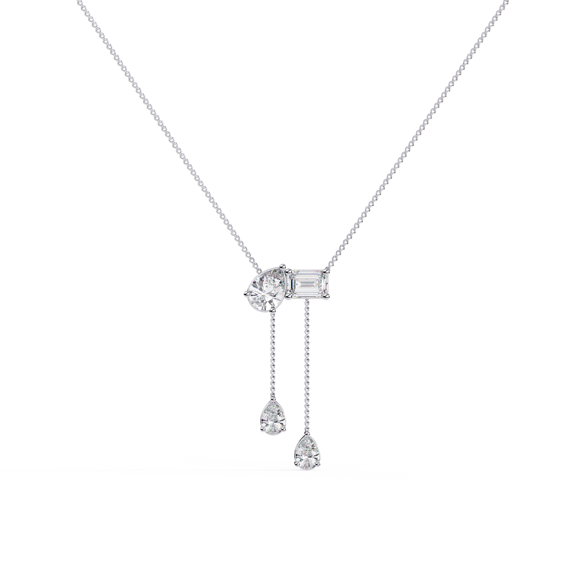 Asymmetrical Diamond Drop Y Necklace