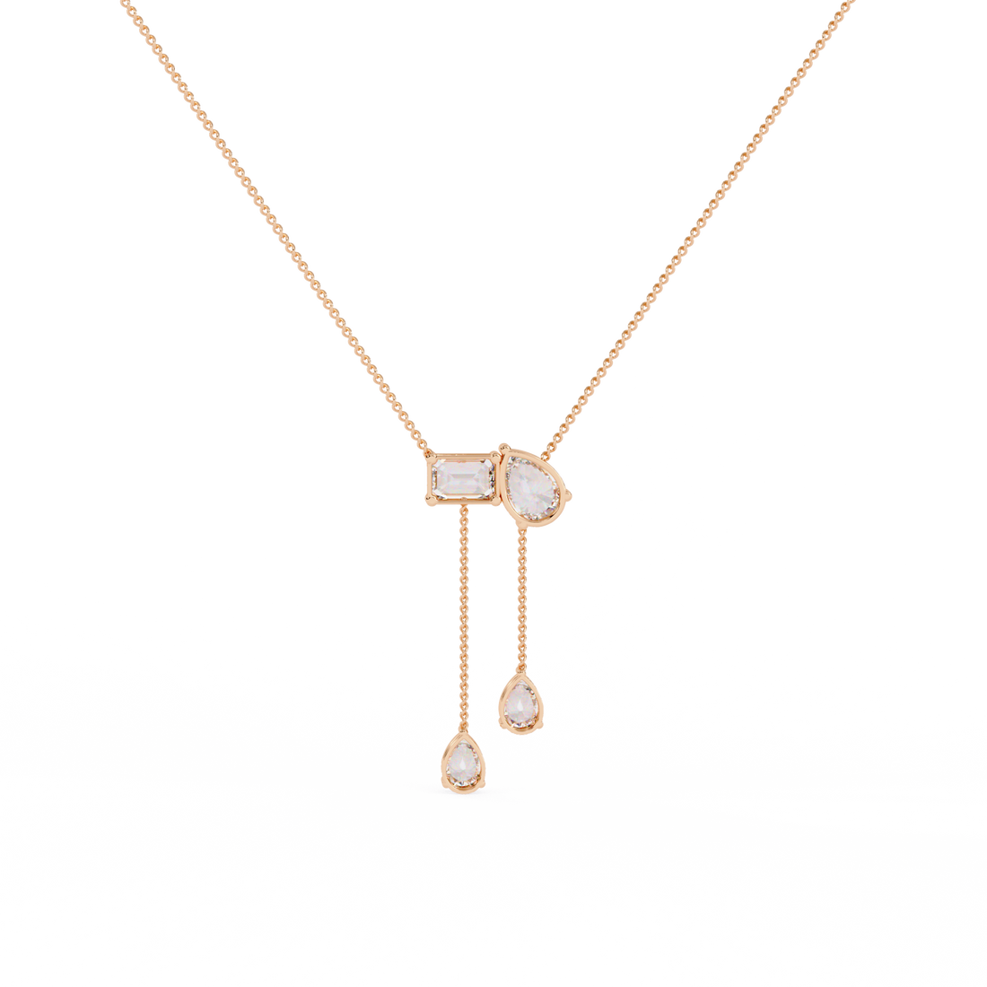 Asymmetrical Diamond Drop Y Necklace