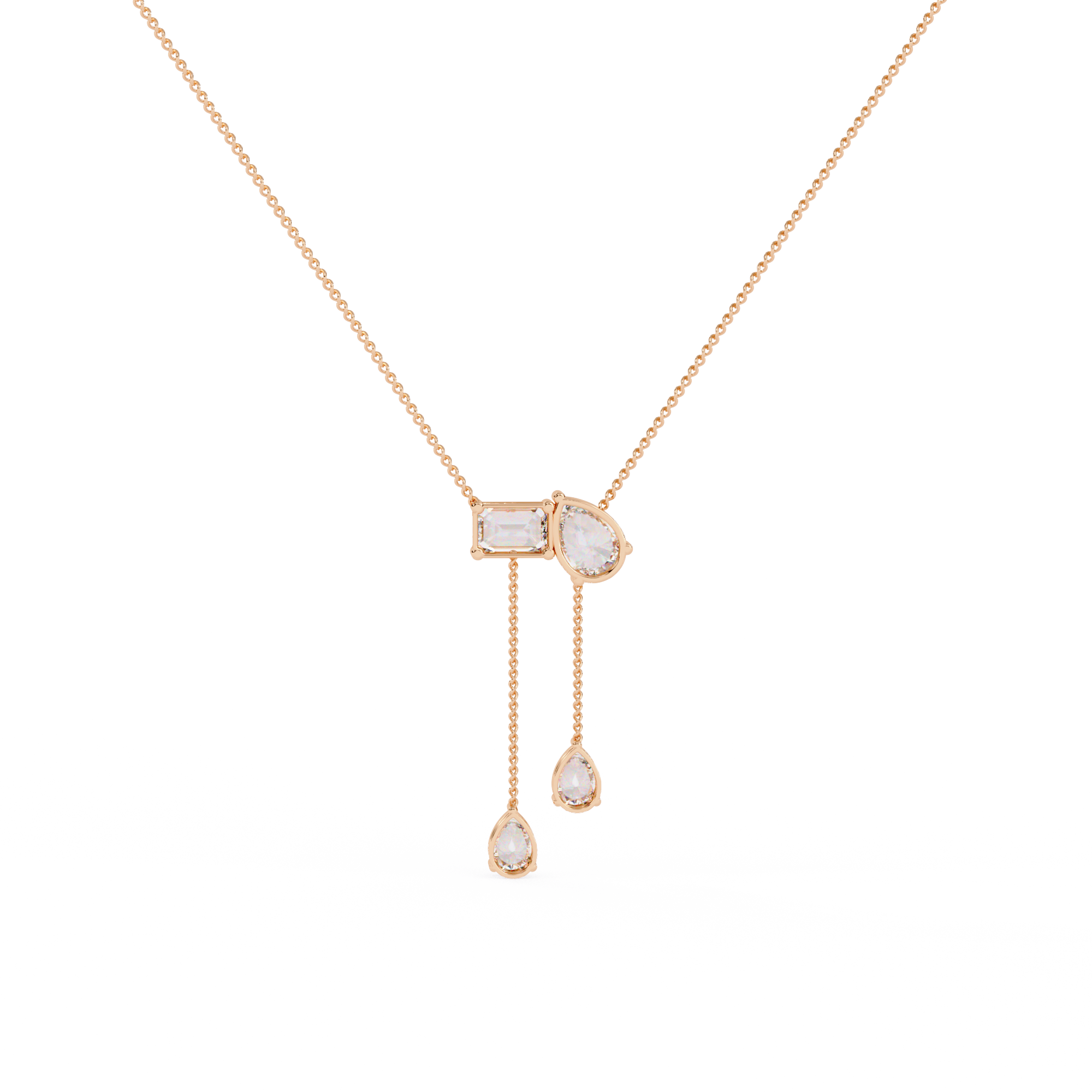Asymmetrical Diamond Drop Y Necklace