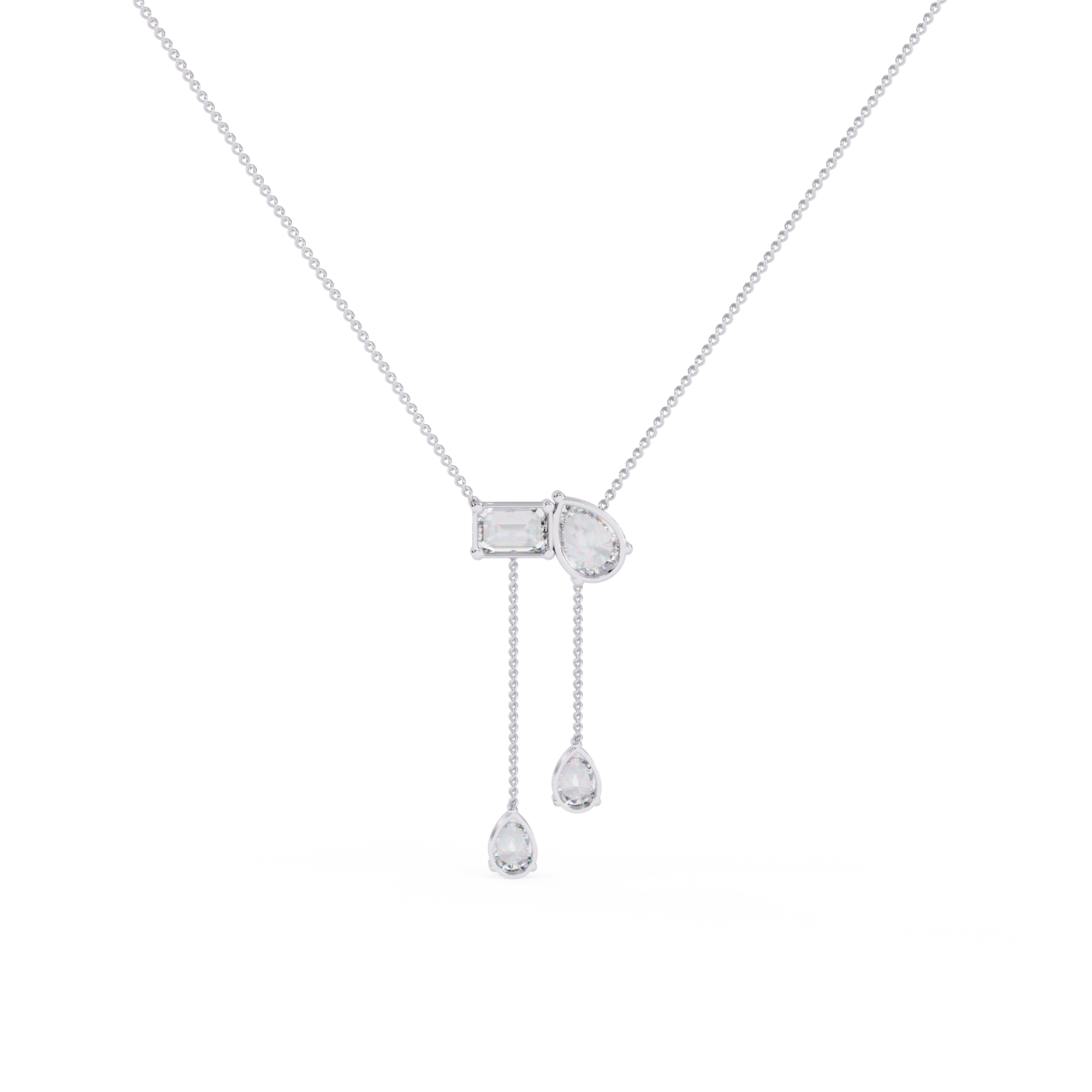 Asymmetrical Diamond Drop Y Necklace