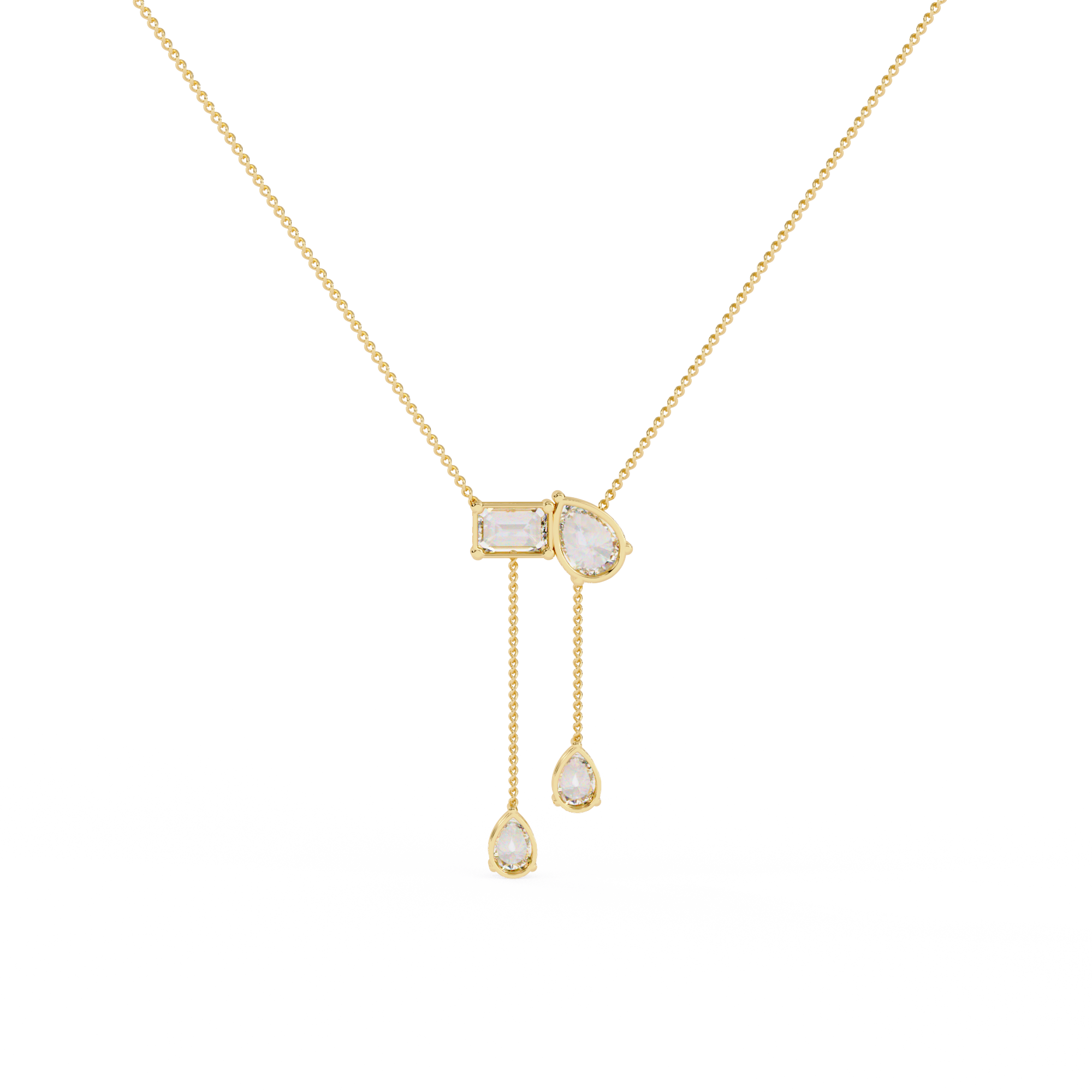 Asymmetrical Diamond Drop Y Necklace