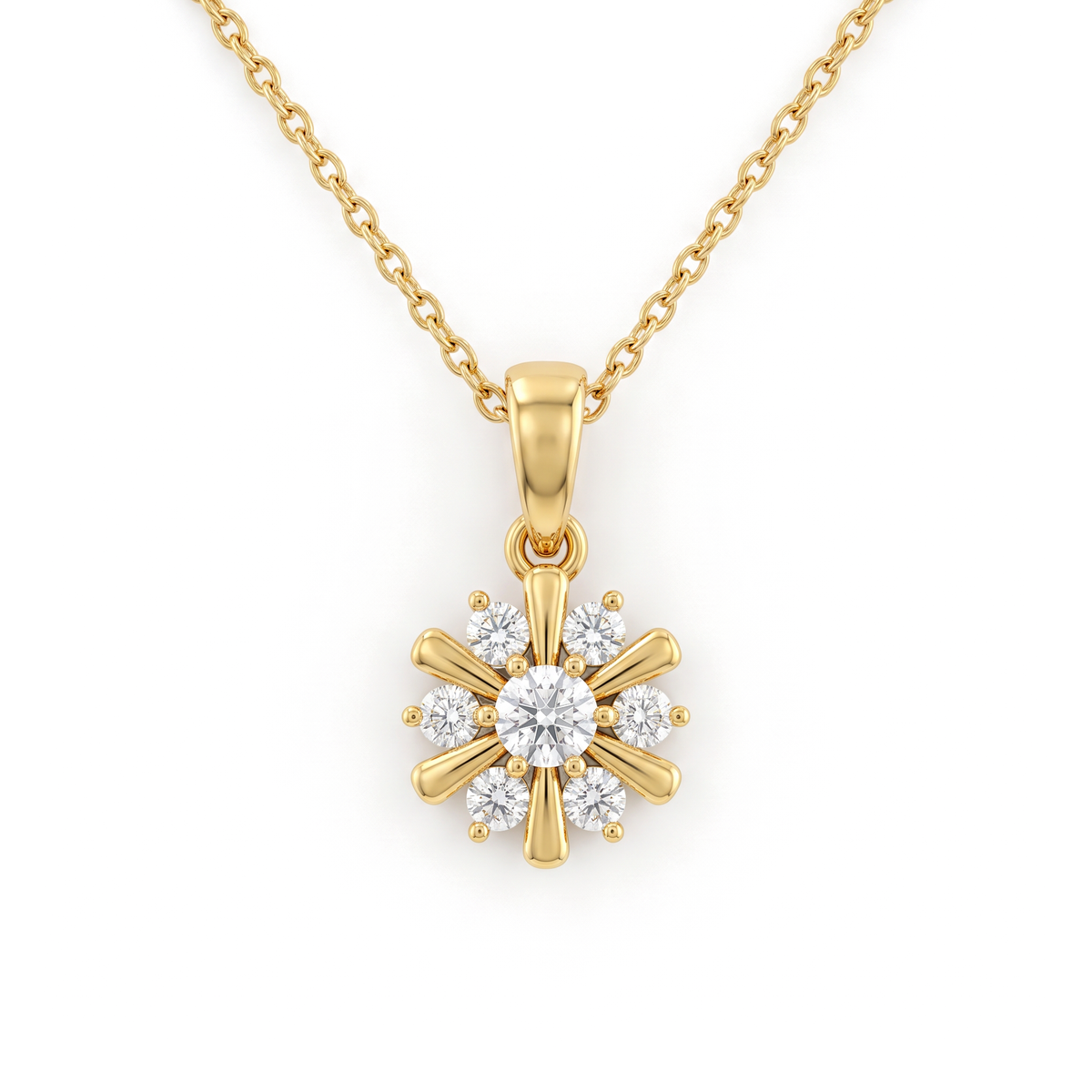 Sunburst Floral Cluster Round Diamond Pendant