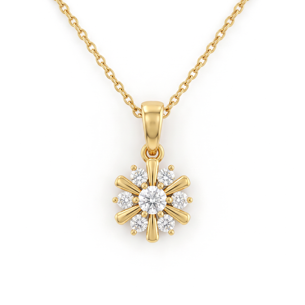 Sunburst Floral Cluster Round Diamond Pendant