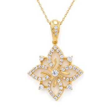 Openwork Floral Blossom Medallion Round Diamond Pendant