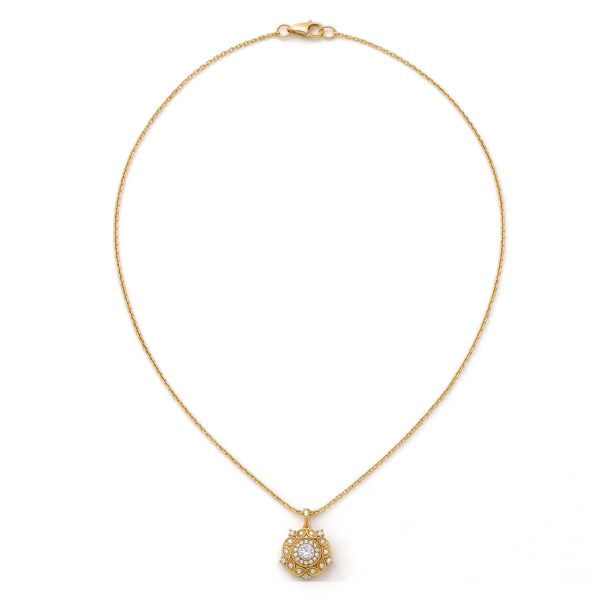 Ornate Vintage Medallion Halo Round Diamond Pendant