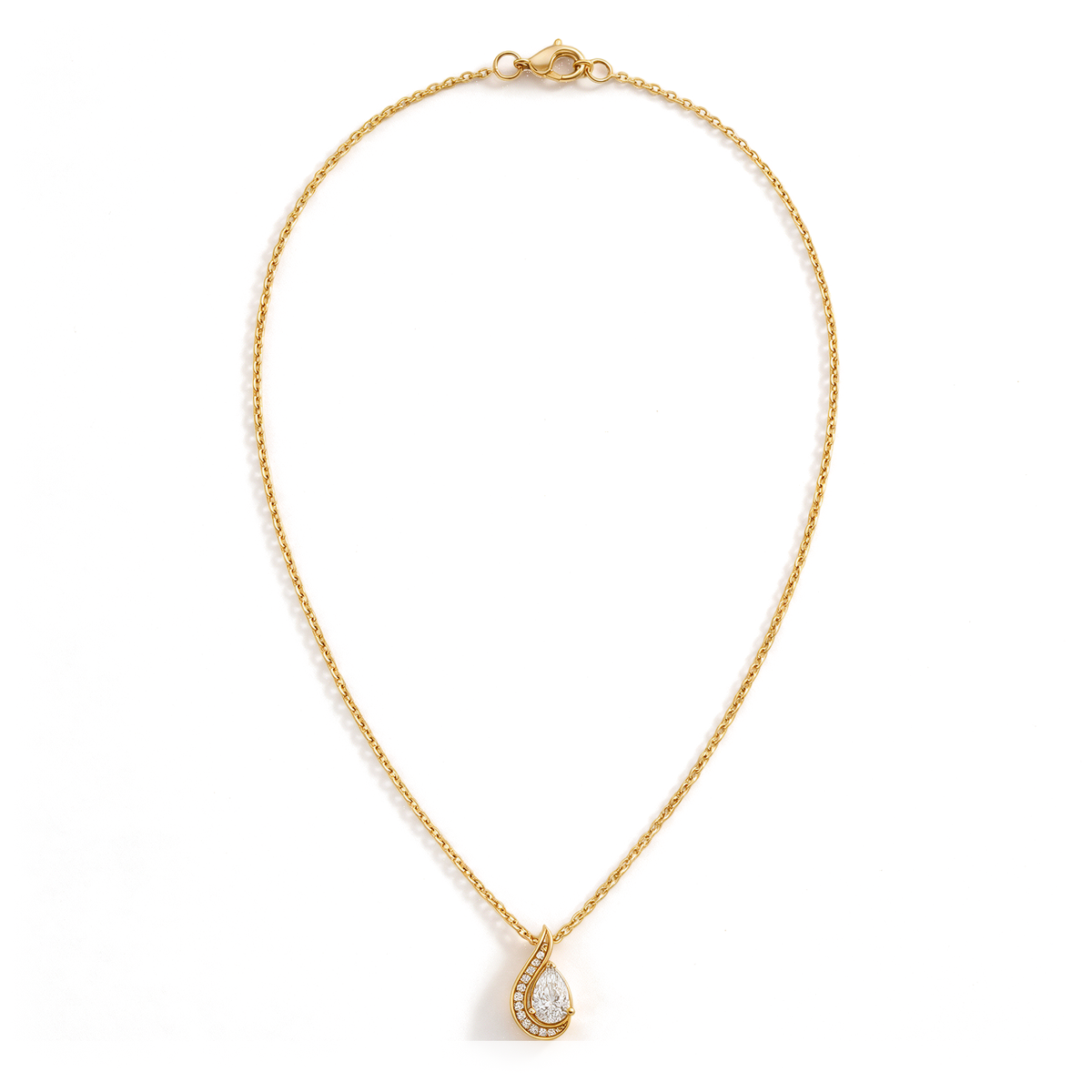 Swirl Teardrop Halo Pear and Round Diamond Pendant