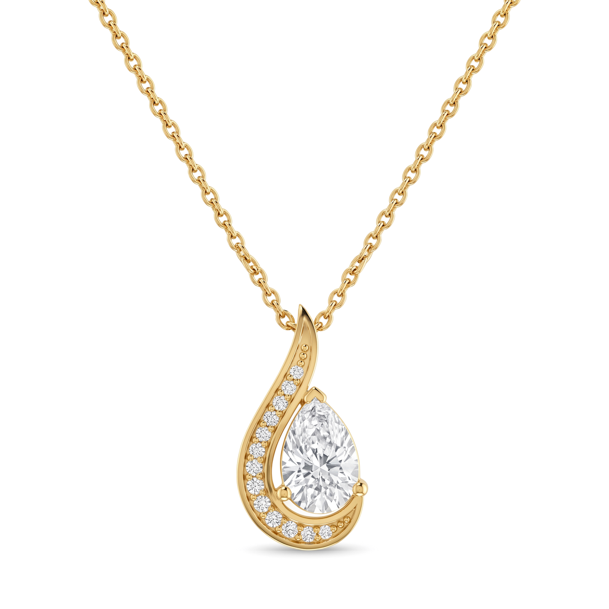 Swirl Teardrop Halo Pear and Round Diamond Pendant