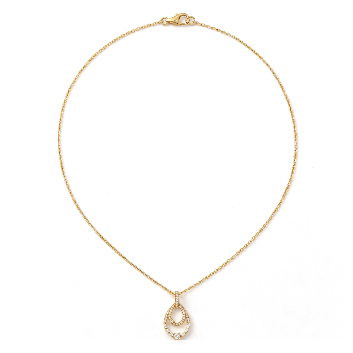 Concentric Double Teardrop Halo Round Diamond Pendant