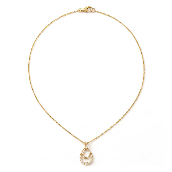 Concentric Double Teardrop Halo Round Diamond Pendant