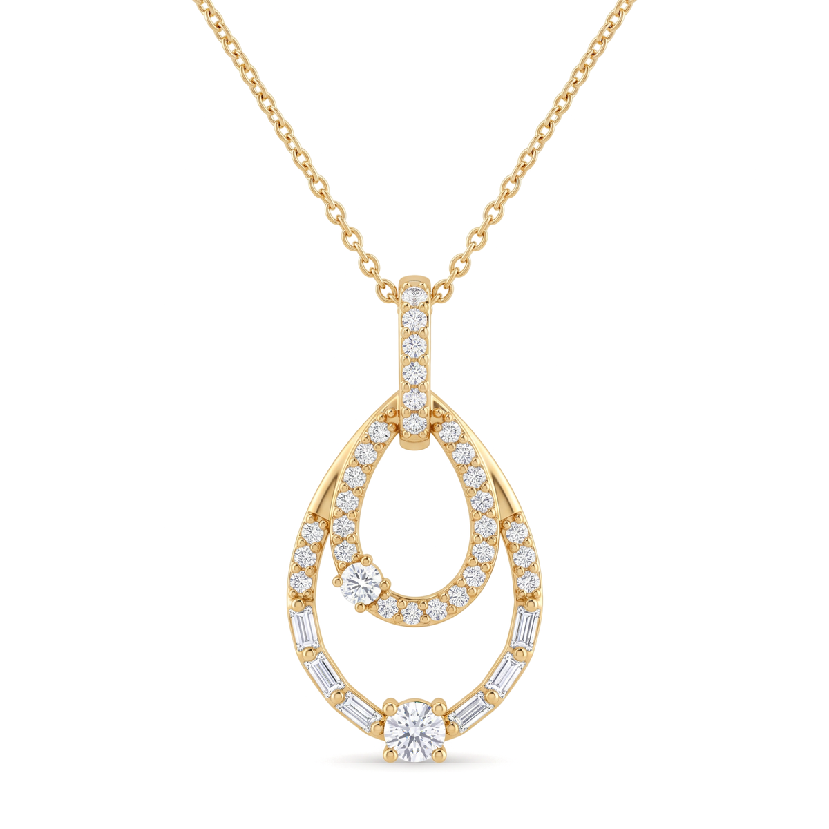 Concentric Double Teardrop Halo Round Diamond Pendant