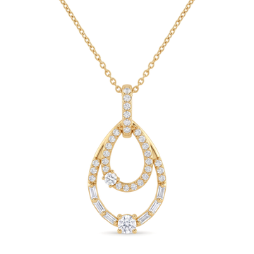Concentric Double Teardrop Halo Round Diamond Pendant
