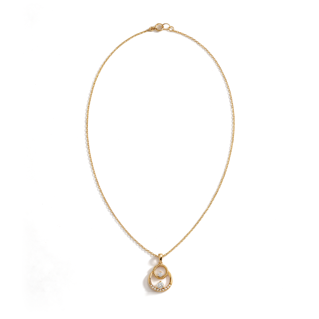 Interlocking Double Circle Rope Round Diamond Pendant