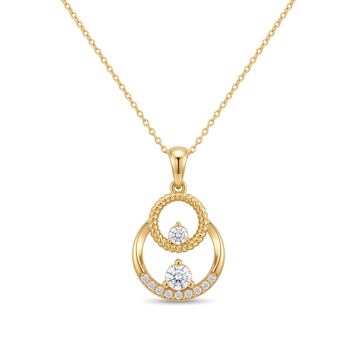 Interlocking Double Circle Rope Round Diamond Pendant