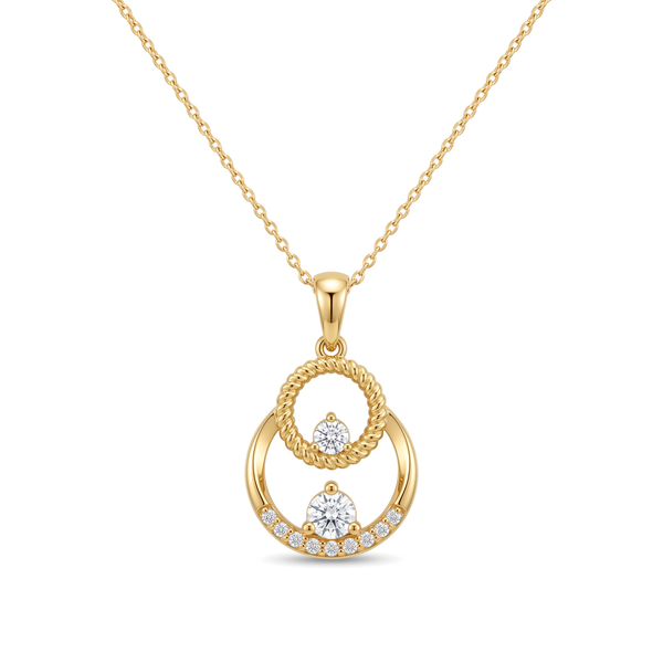 Interlocking Double Circle Rope Round Diamond Pendant