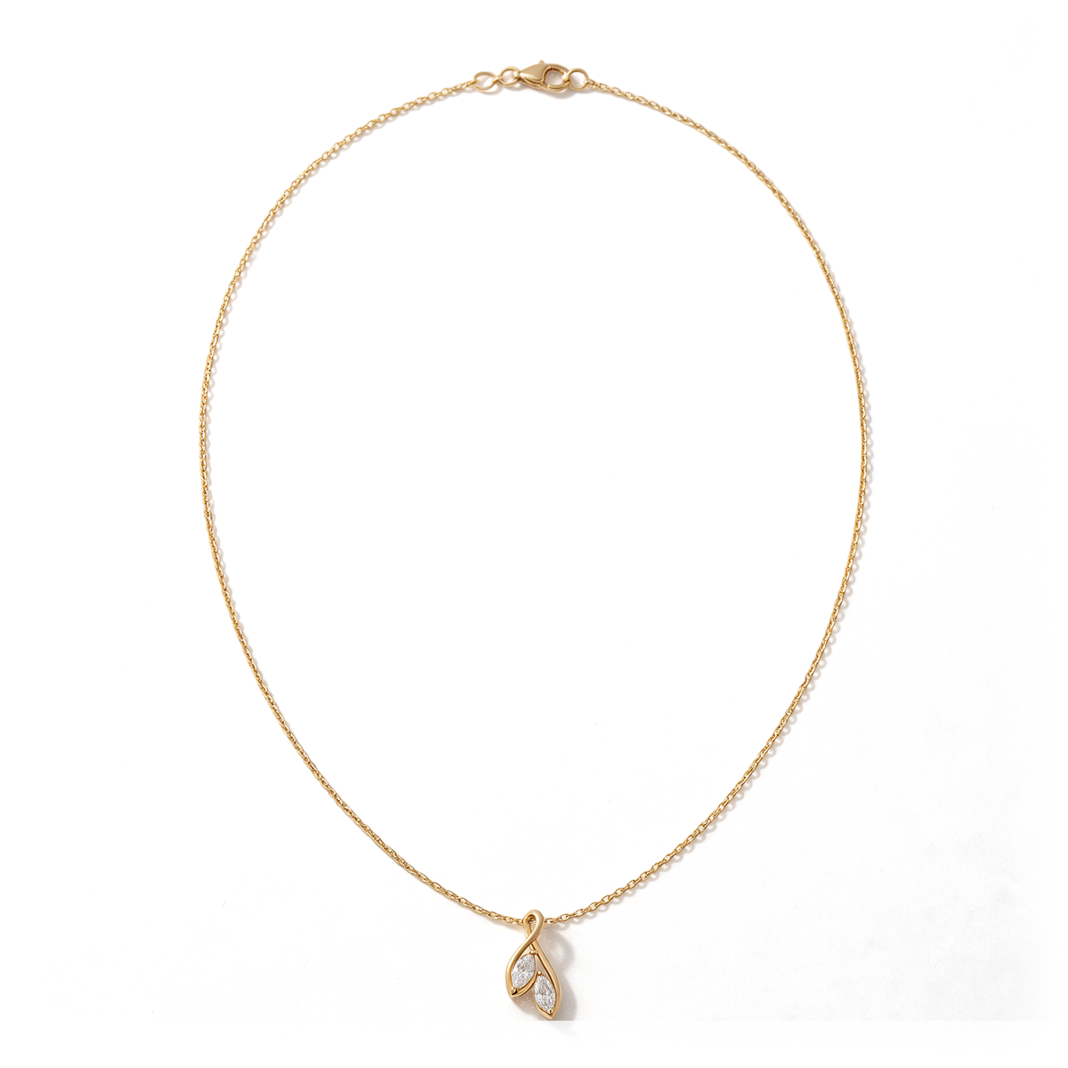 Sculptural Swirl Twin Leaf Marquise Diamond Pendant