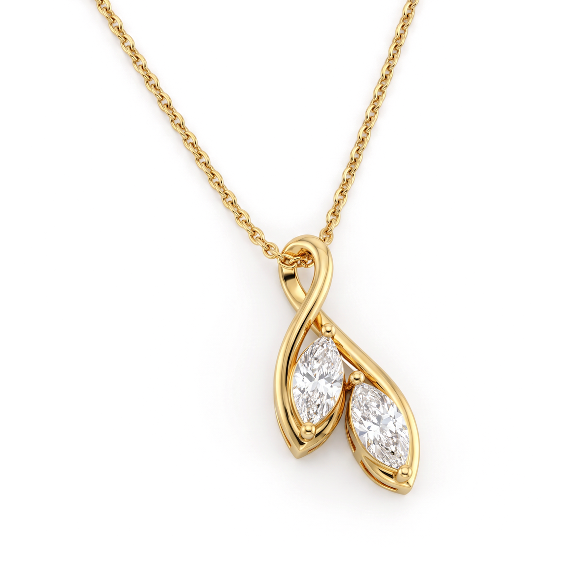 Sculptural Swirl Twin Leaf Marquise Diamond Pendant