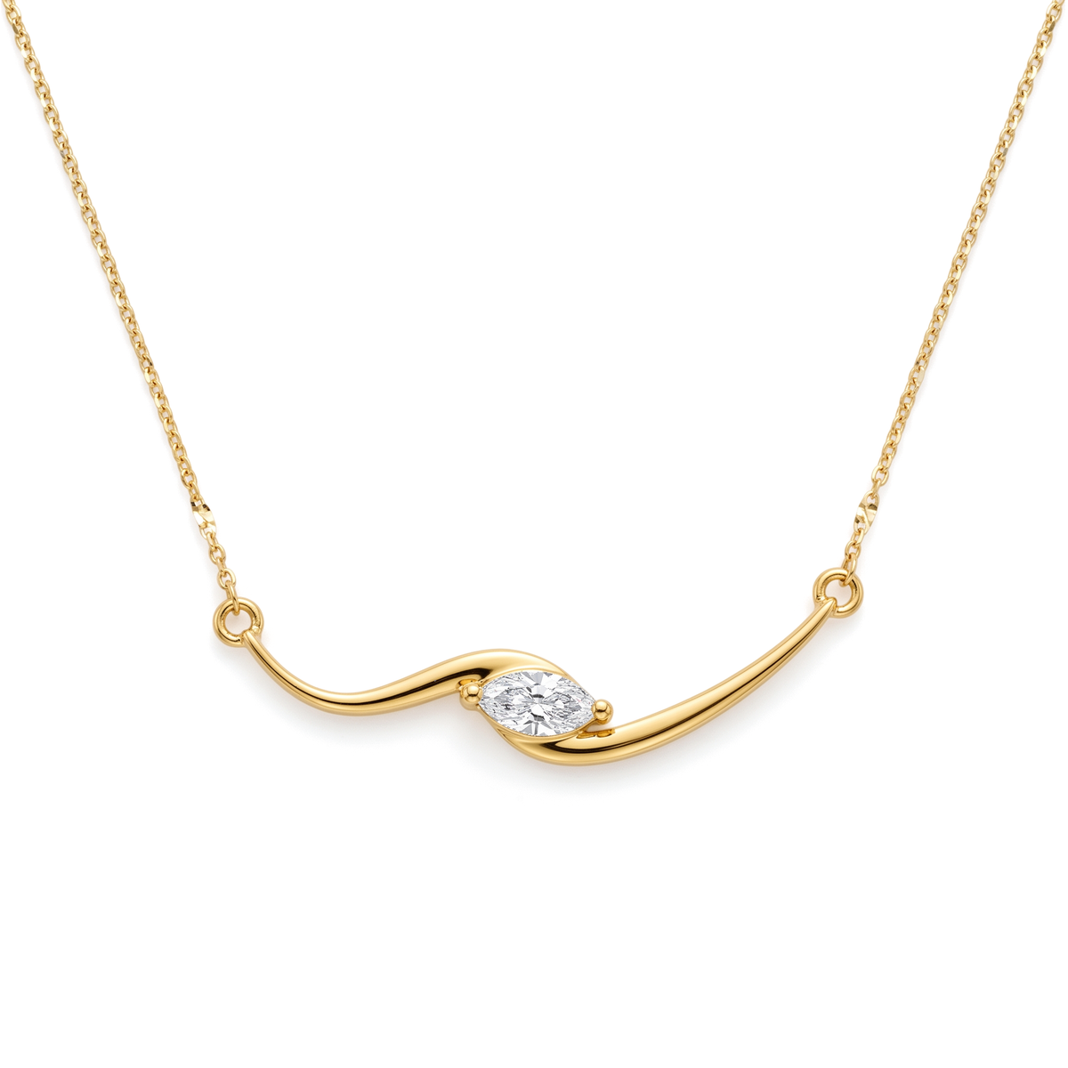 Sculptural Bypass Wave Marquise Diamond Pendant