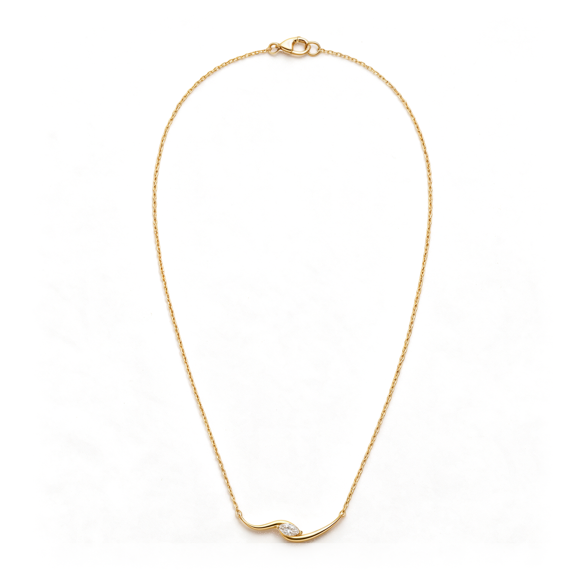Sculptural Bypass Wave Marquise Diamond Pendant