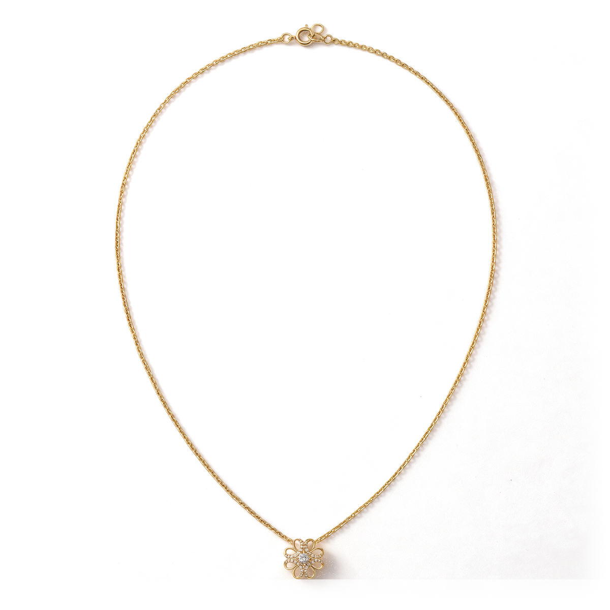 Floral Openwork Blossom Halo Round Diamond Pendant