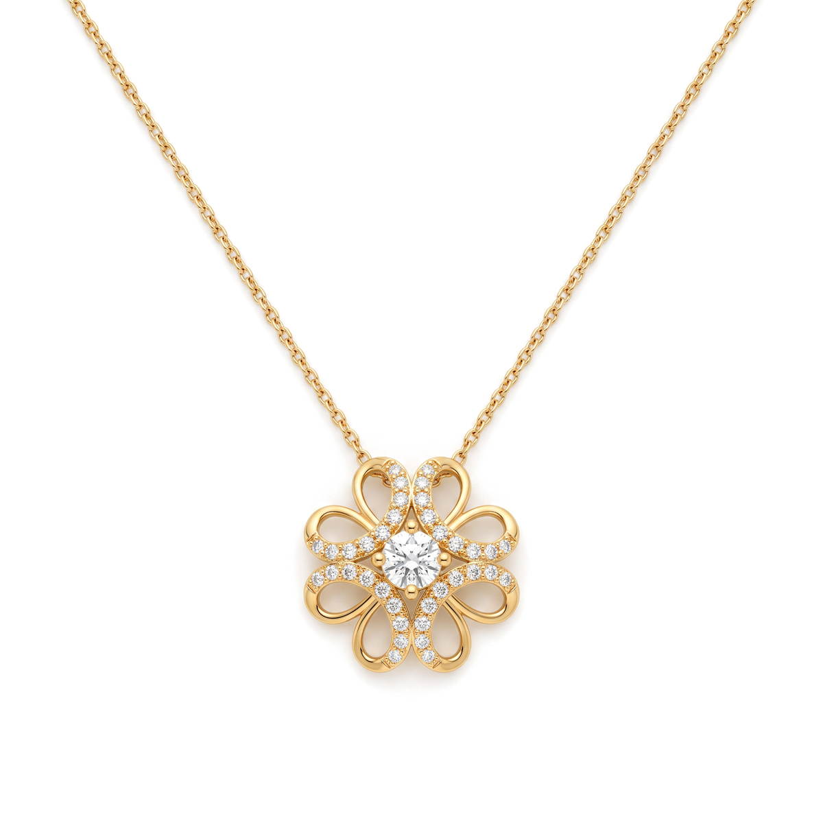 Floral Openwork Blossom Halo Round Diamond Pendant