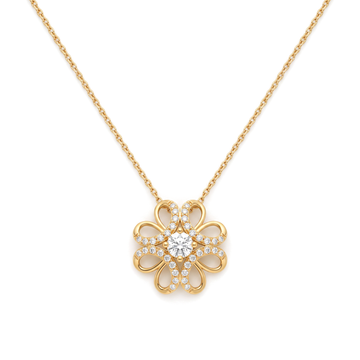Floral Openwork Blossom Halo Round Diamond Pendant