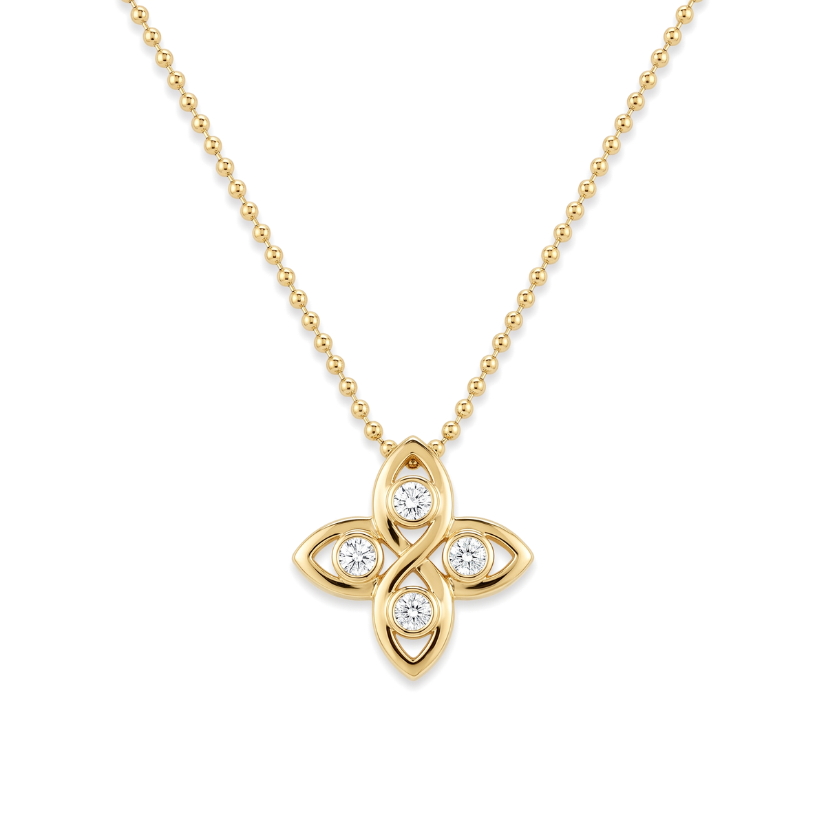 Floral Clover Petal Round Diamond Pendant
