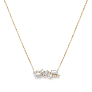 Asymmetrical Mosaic Cluster Emerald Cut and Round Diamond Pendant