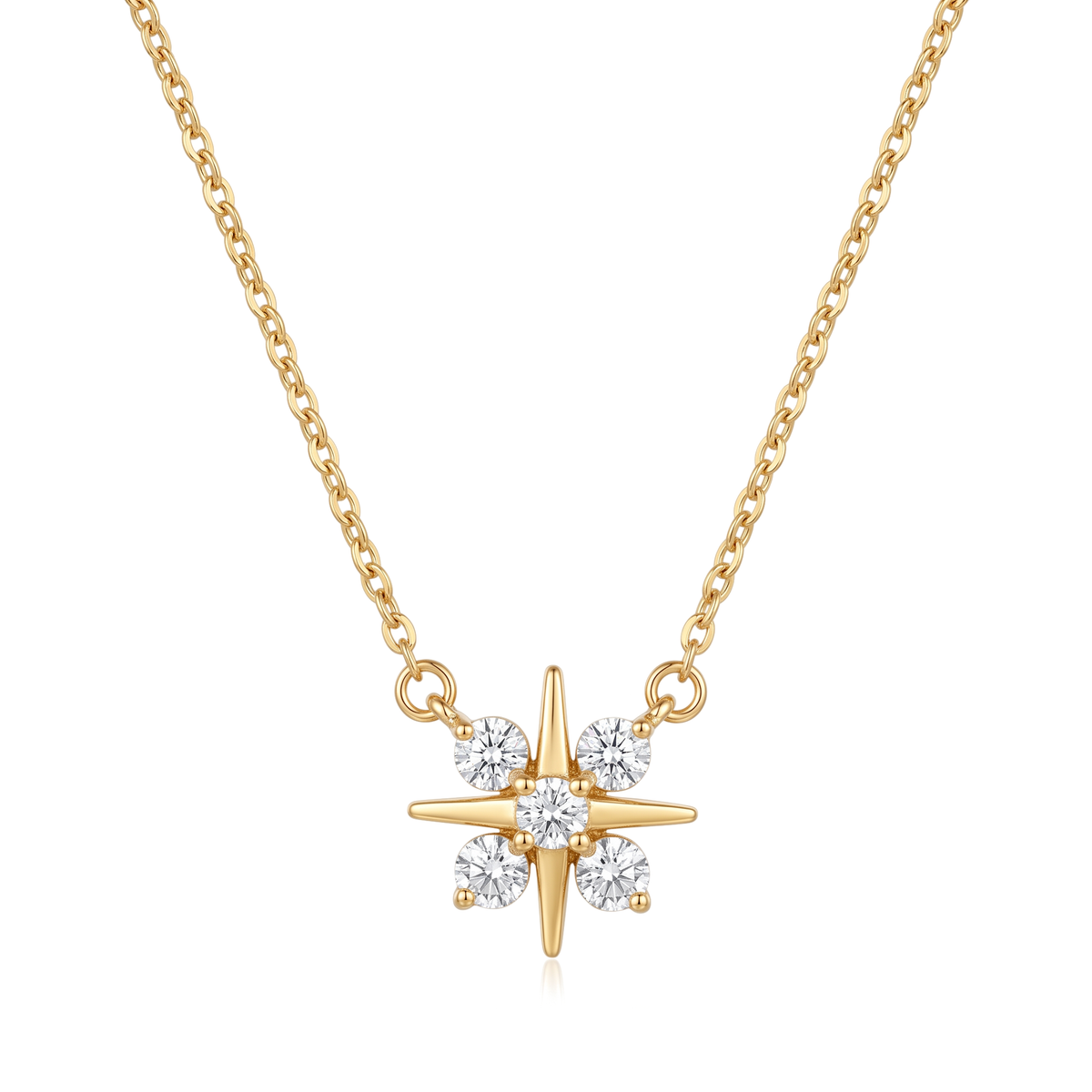 Celestial North Star Floral Cluster Round Diamond Pendant