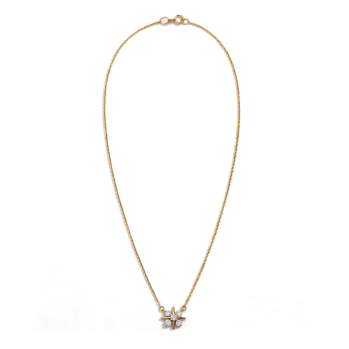 Celestial North Star Floral Cluster Round Diamond Pendant
