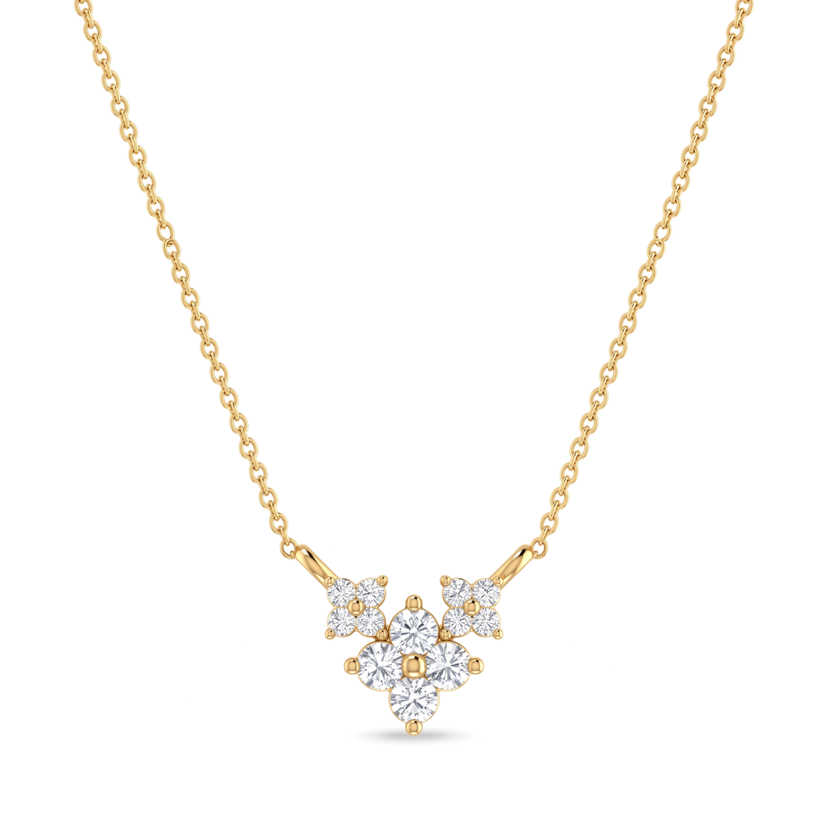 Floral Chevron Cluster Round Diamond Pendant