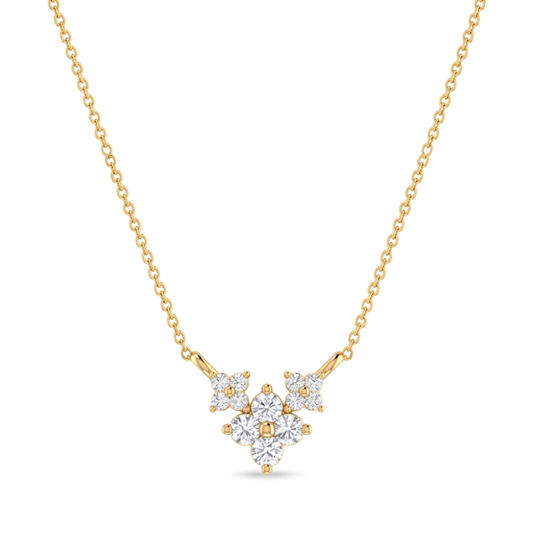Floral Chevron Cluster Round Diamond Pendant