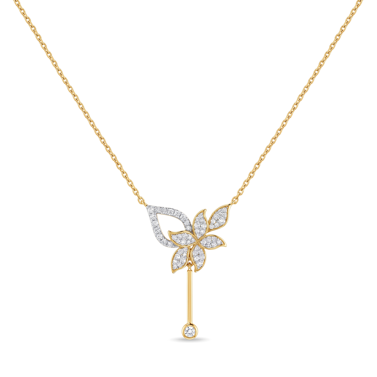 Asymmetric Floral Vine Tassel Pavé Round Diamond Pendant