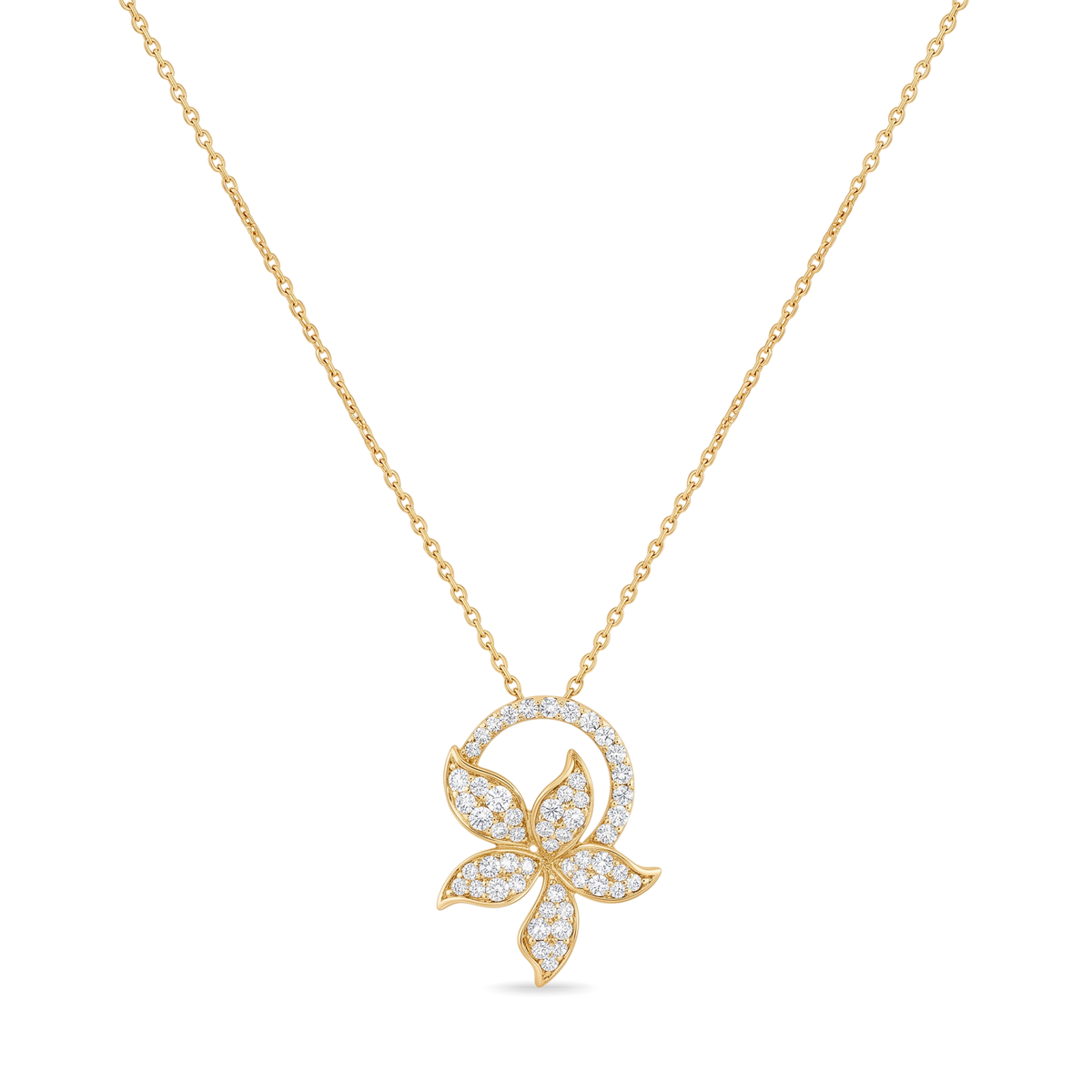 Floral Arch Pavé Round Diamond Pendant