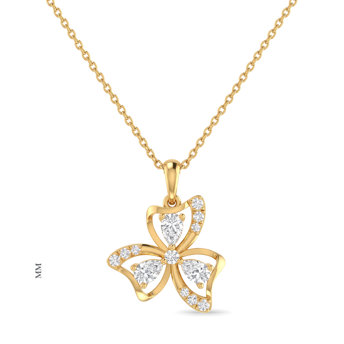 Floral Shamrock Cluster Pear and Round Diamond Pendant