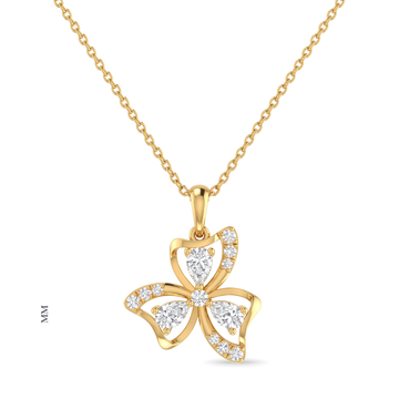 Floral Shamrock Cluster Pear and Round Diamond Pendant