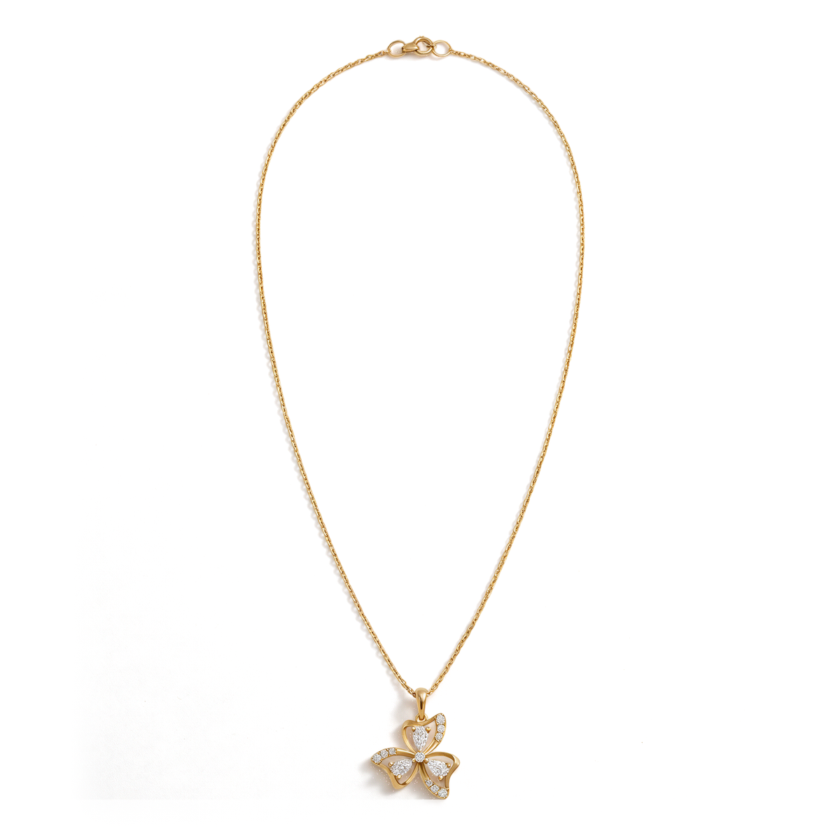 Floral Shamrock Cluster Pear and Round Diamond Pendant