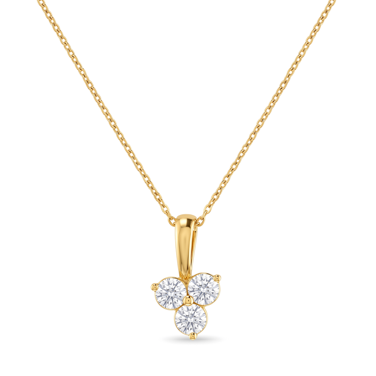 Floral Three Stone Trefoil Round Diamond Pendant