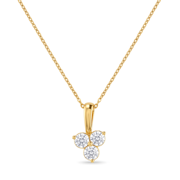 Floral Three Stone Trefoil Round Diamond Pendant