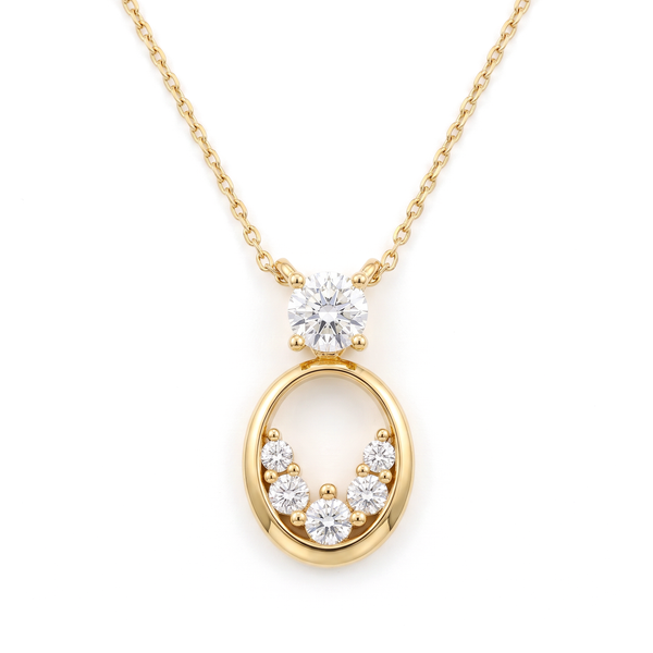 Graduated Oval Drop Round Diamond Pendant