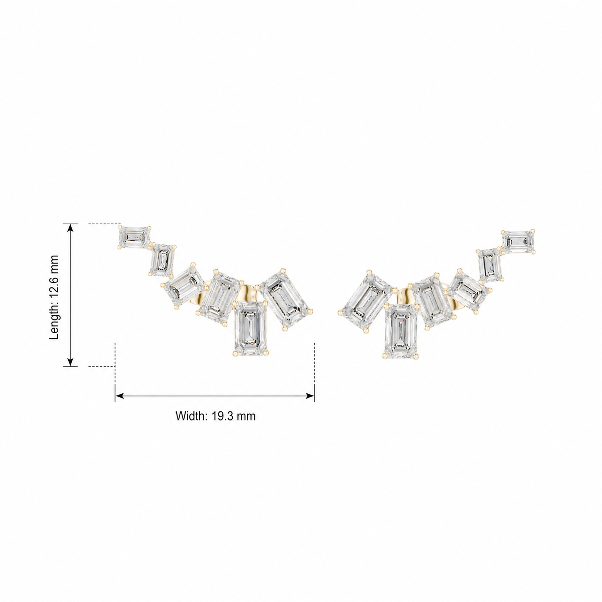 Emerald Cut Ear Climber Lab Grown Stud Earrings